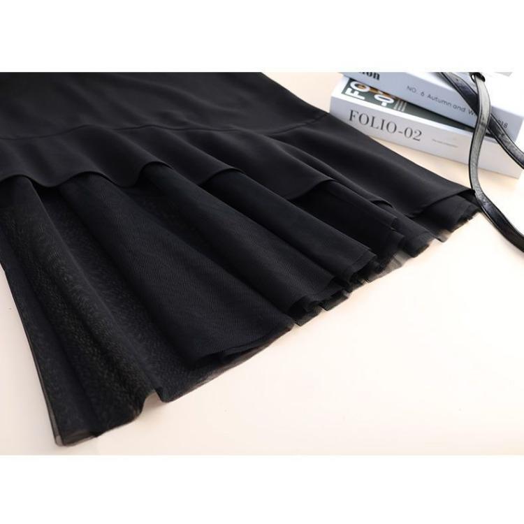 Женская черная юбка-миди весна/лето/осень юбка-рыбий хвост средней длины с высокой талией сетчатая юбка в стиле пэчворк