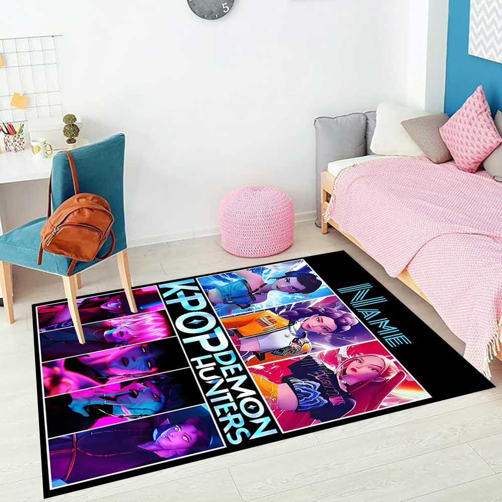K Pop Demon Hunters Customize your name rug, office chair cushion, home bedroom living room gift.