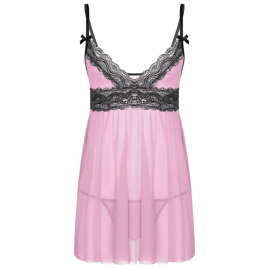 Мужское прозрачное кружевное белье Sissy, регулируемые бретельки, сорочка с глубоким V-образным вырезом, одежда для сна Babydoll