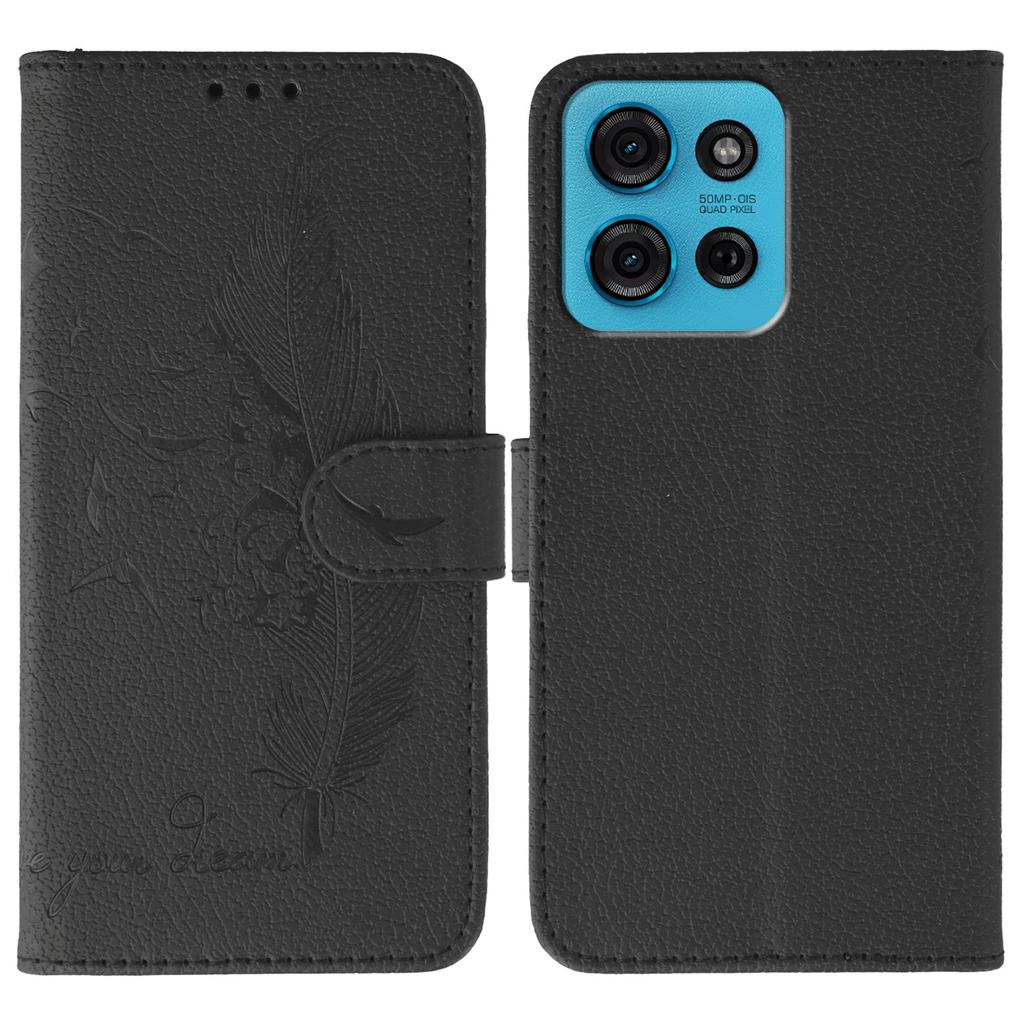For Motorola Moto G75 5G Case Feather Imprint PU Leather Wallet Phone Cover