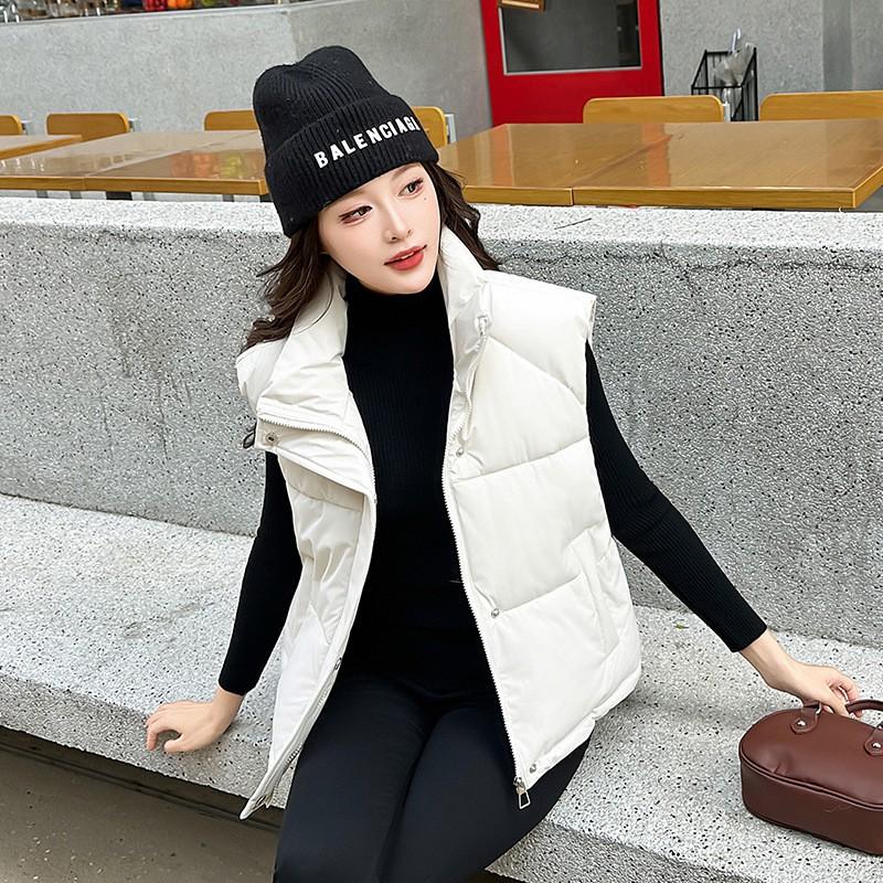 Womens Warm Puffer Vest 2026 Winter Stand Collar Short Sleeveless Outerwear Cotton Filled With Duck Down