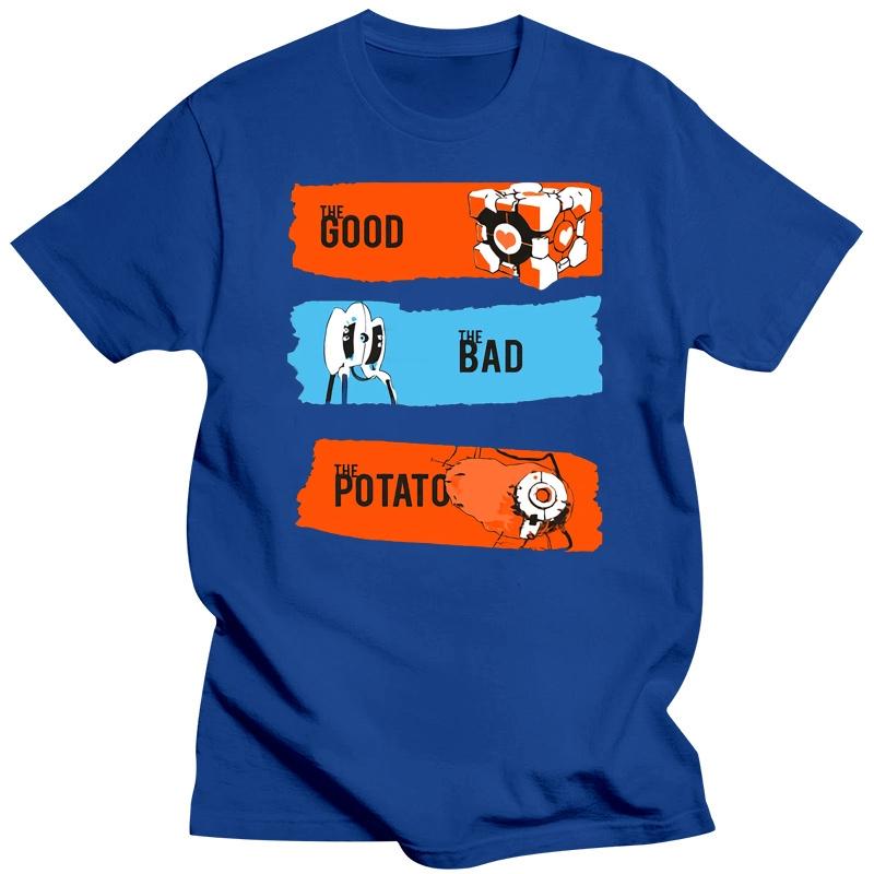 THE GOOD THE BAD THE POTATO T SHIRT Men Game Portal 2 T-shirt Men Short Sleeve Letter Striped Tees Clothes T-Shirts Men’s