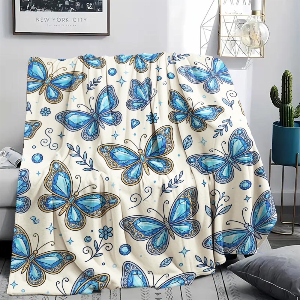1PC Jewel Butterfly Print Flannel Blanket, High quality All Seasons, Home Decor, Warmth and Comfort, Perfect for Christmas Gifts