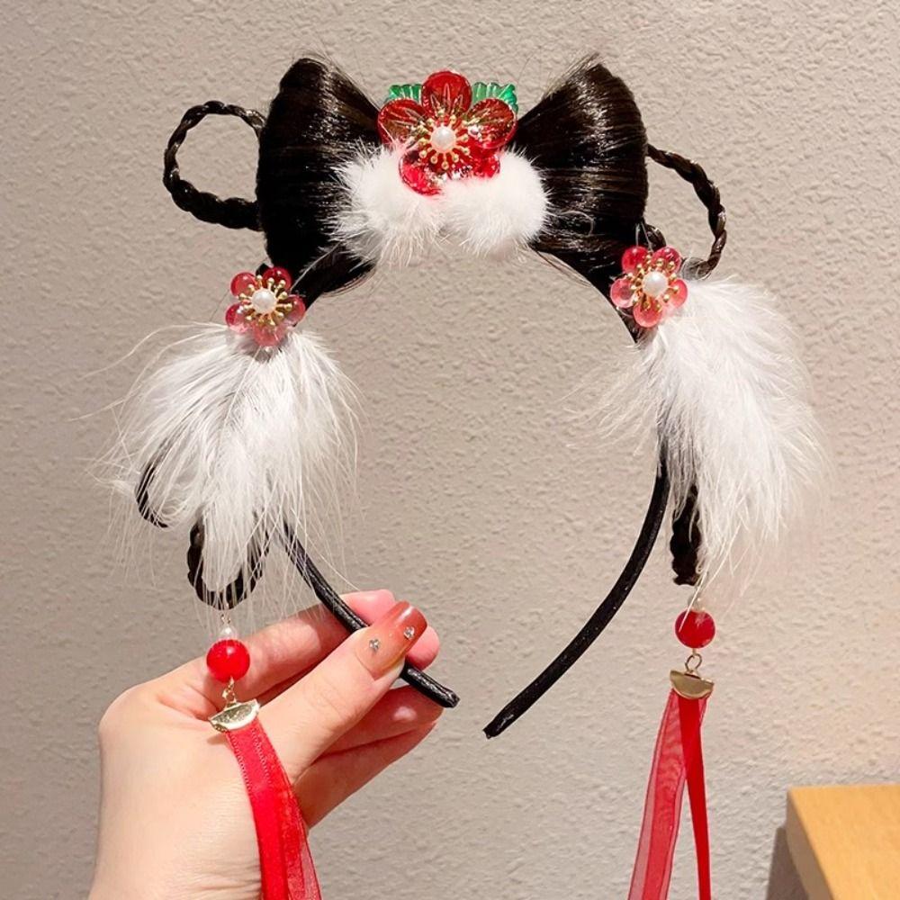 Tassel Chinese New Year Headwear Braid Hair Hanfu Hair Sticks Sweet Red Bow Hairband Baby