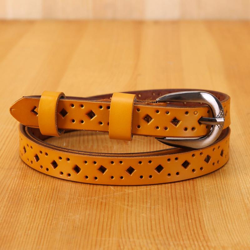 Ladies Genuine Leather Skinny Belt For Casual Wear With Metal Pin Closure