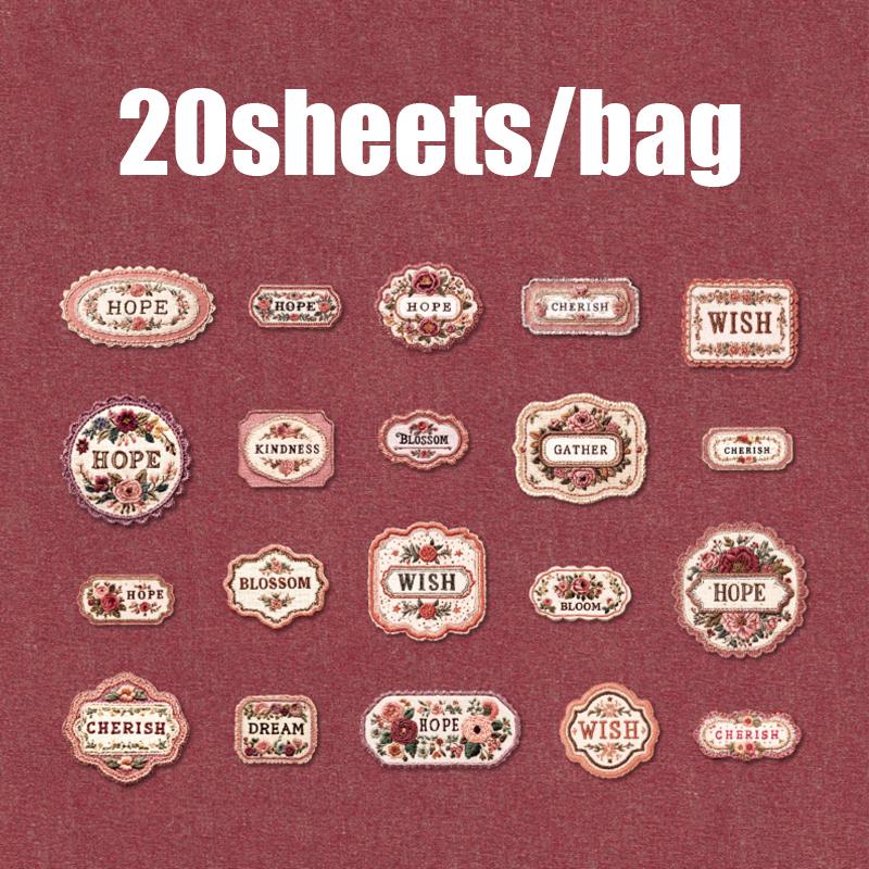 20 Sheets Vintage Fabric Theme Sticker Pack For DIY Scrapbooking Guitar Phone Case Notebook Decoration Craft Supplies