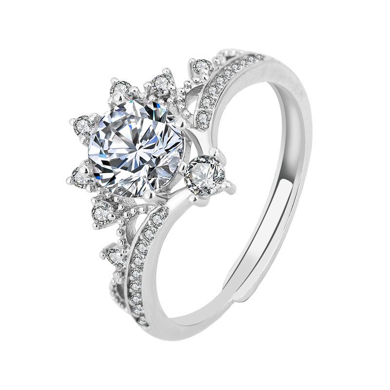 Кольцо с муассанитом Crown для женщин: 1 карат серебро, родированное белое золото PT950, S925, не тускнеет.