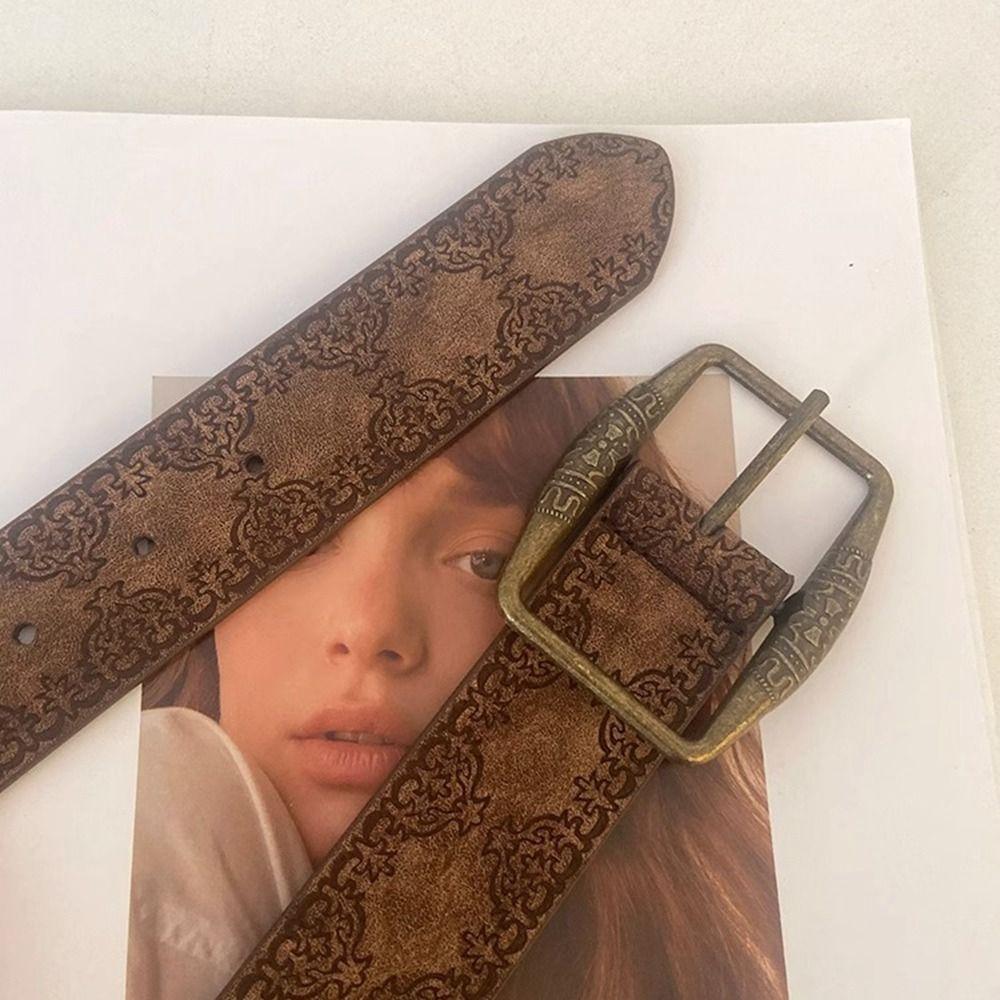 Vintage Printed Ethnic Style Belt Y2k Pants Decorative Gothic PU Leather Belt Female