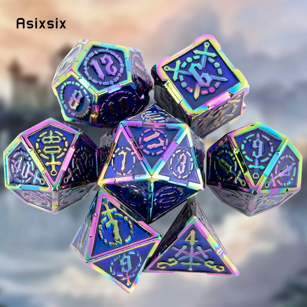 7 шт. синие, красные двойные мечи, металлические кубики, набор твердых многогранных кубиков, подходящий для ролевой ролевой настольной игры