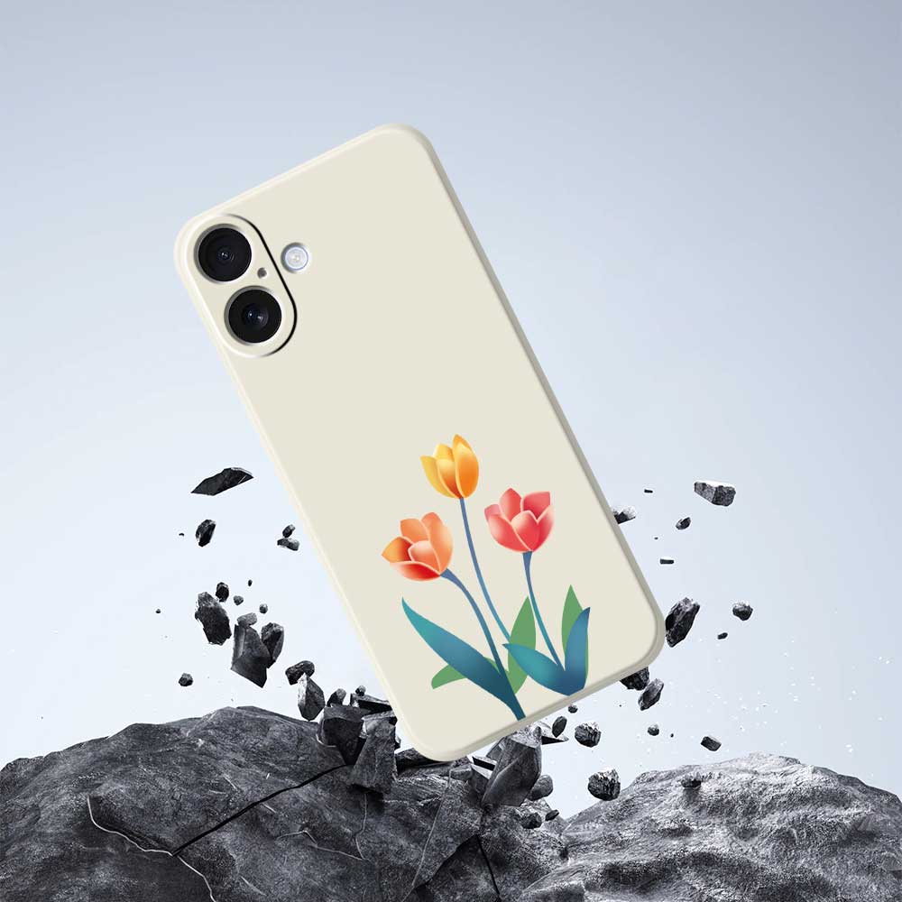For iPhone 17 Case Three Flowers Pattern Printing Straight Edge TPU Phone Back Cover