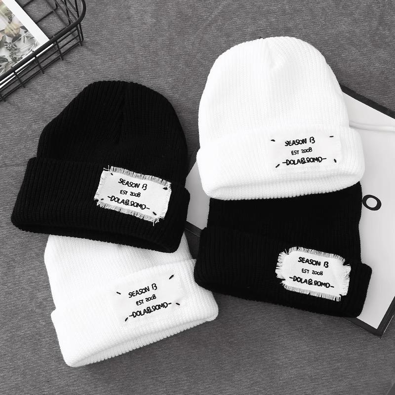 Letter Embroidered Wool Hat Korean Version Ins Fashionable Autumn and Winter Style Warm and Cold Knitted Hat Striped Versatile Cold Hat