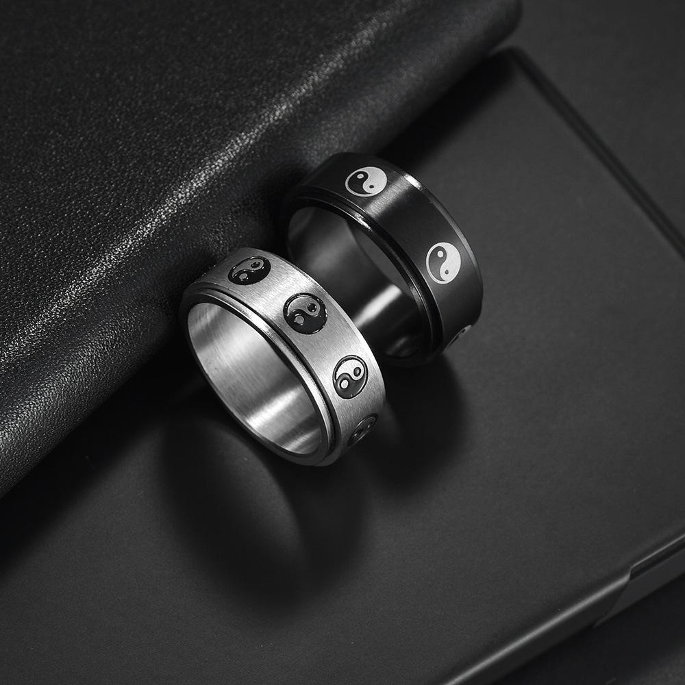 Fashion Yin Yang Tai Chi Stainless Steel Spinner Rings For Women Men Trandy Chinese Style Rotatable Fidget Ring Men Wedding Band