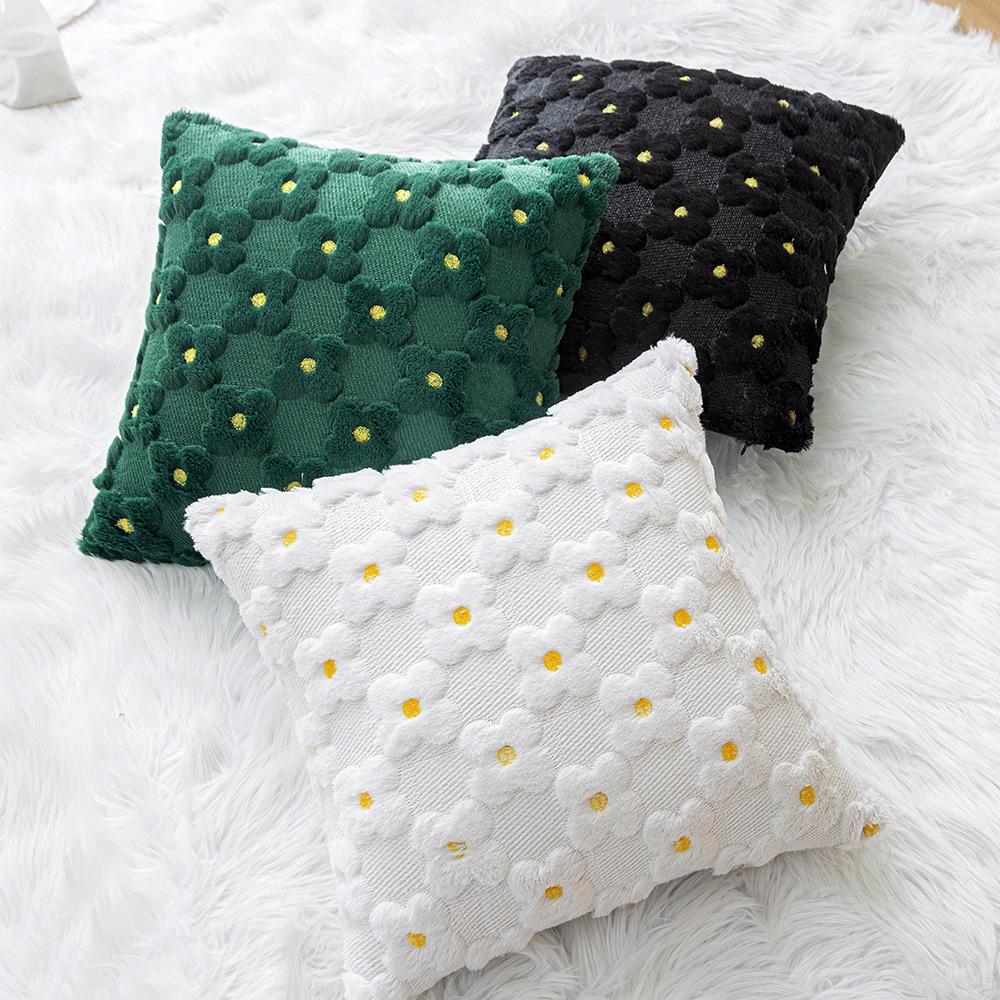 Daisy Embroidery Floral Throw Pillow Covers Spring Summer Decorative Pillowcase Square Cushion Cover for Couch Sofa Bed Living Room Bedroom Decor