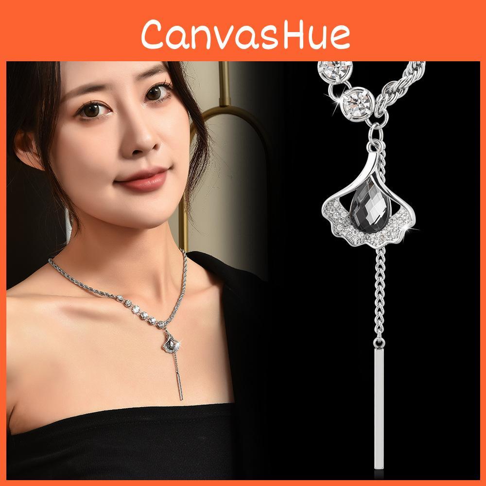 Elegant Crystal Ginkgo Leaf Pendant Necklace Stunning Korean Style For Women