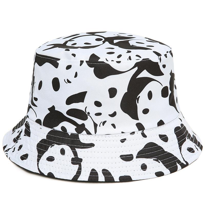Cow Reversible Black White Cow Panda Zebra Pattern Bucket Hats Fisherman Caps for Women Summer Double Side Bonnet Hat for Women