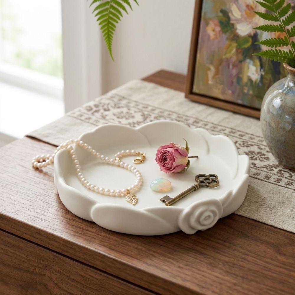 3D Printed Minimalist Flower Key Dish Plastic Rose Trinket Tray Bedroom