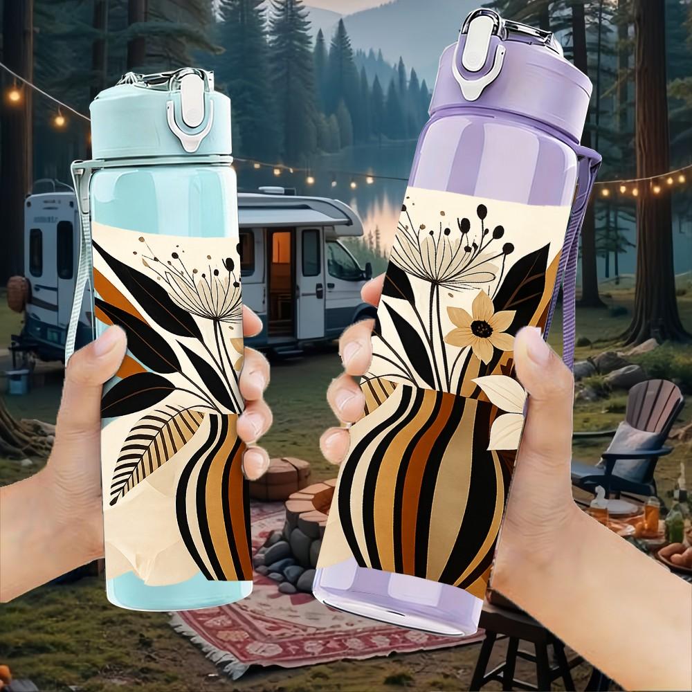 1PC Wheat Ear Boho Floral Art Print 750ml Color Plastic Sports Water Bottle Leakproof Flip Straw Lid Suitable for Sports Office Home Use