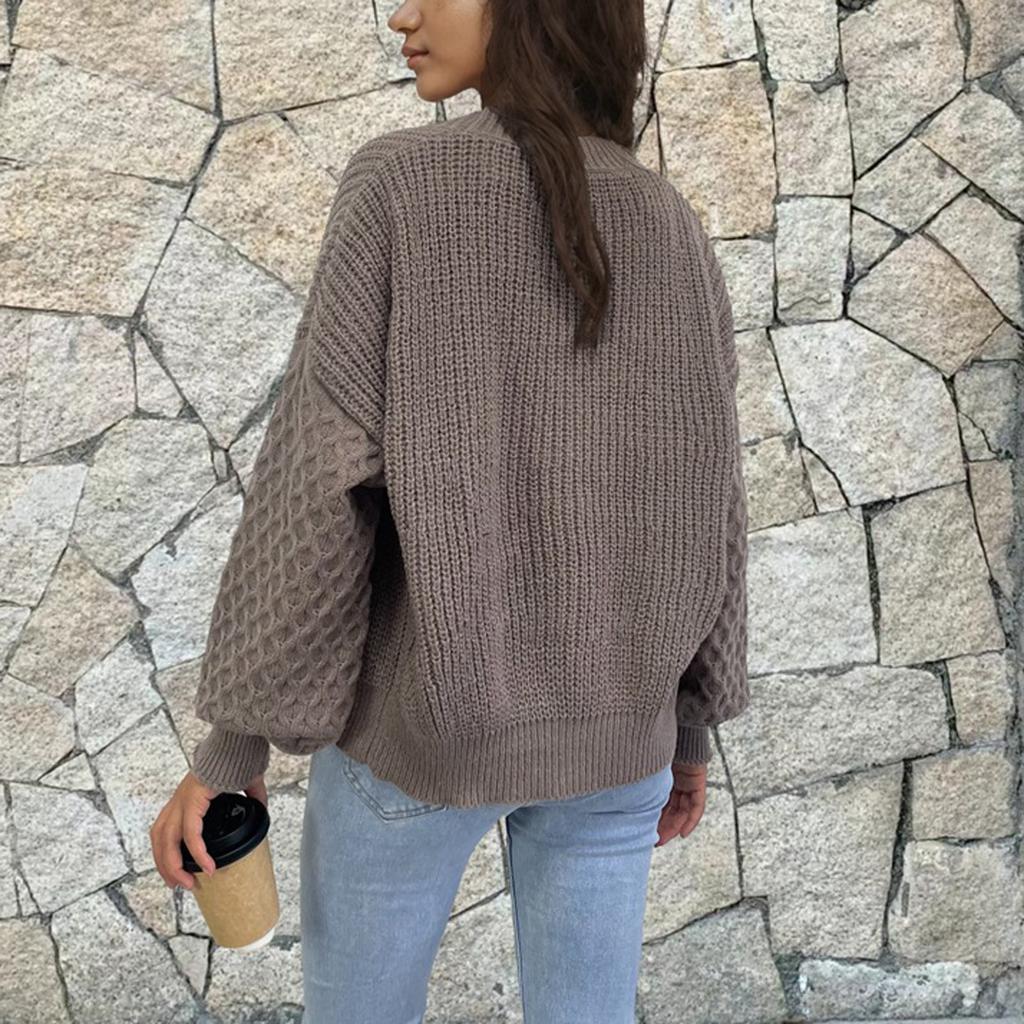 Women's Fashion V-neck Single-breasted Sweater Coat Solid Color Cardigan With Sleeves