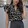 ZANZEA Женская летняя повседневная блузка без рукавов с леопардовым принтом