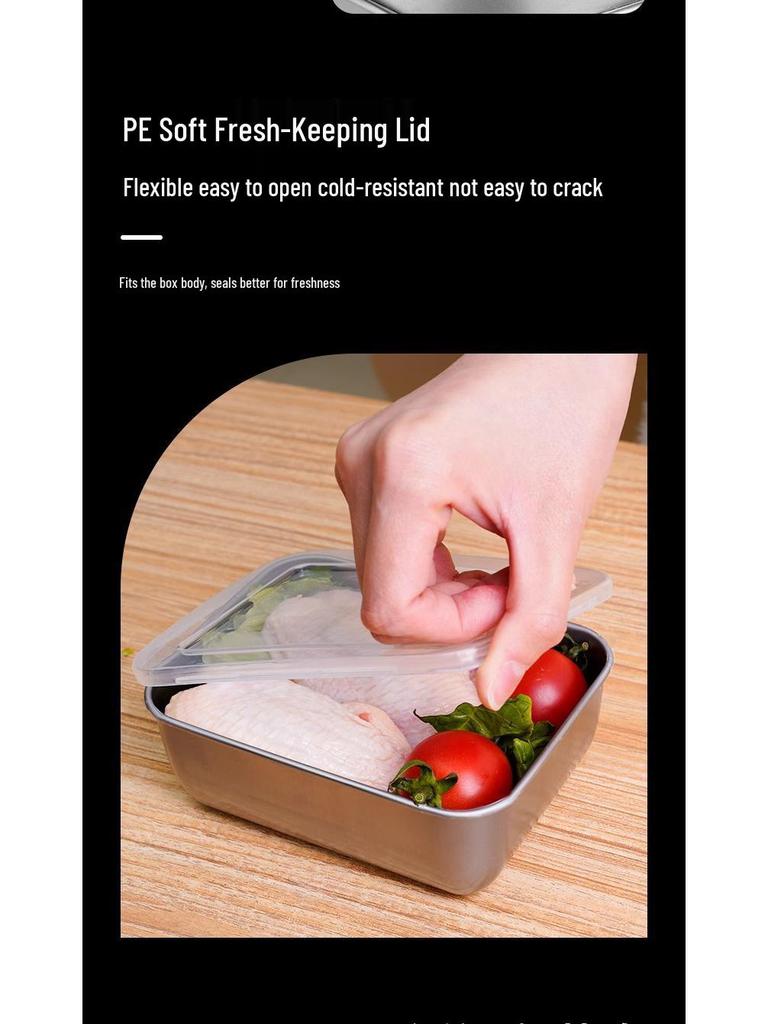 Квадратная миска для хранения продуктов из нержавеющей стали с крышкой - сохраняет продукты свежими в холодильнике, идеально подходит для порционирования на кухне или использования в качестве ланч-бокса.