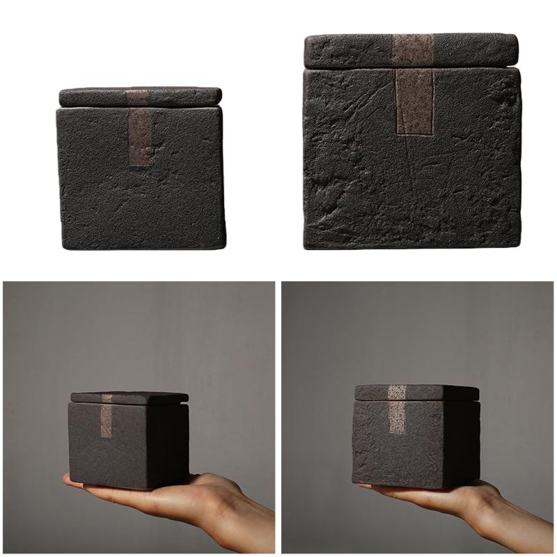 Chinese Retro Tea Pot Ceramic Storage Tea Jar Retro Coarse Pottery Hand Scrub Decor Container Coffee Table Tabletop Tea Caddy