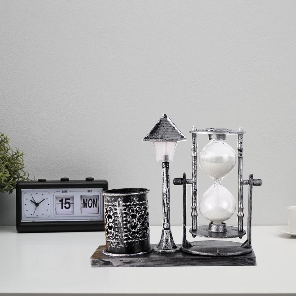 Винтажная подставка для ручек Инновационный белый цвет Подставка для ручек в виде песочных часов и уличного фонаря для офиса Серебристый