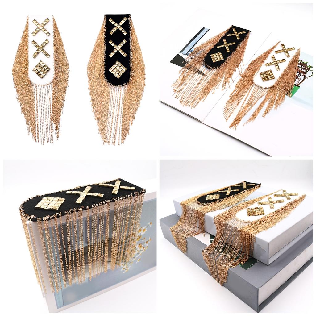 Панк Эполеты на плечи с заклепками и шипами, Золотые цепочки с кисточками, Брошь-булавка, Эполеты, Плечевые знаки для блейзеров и пиджаков