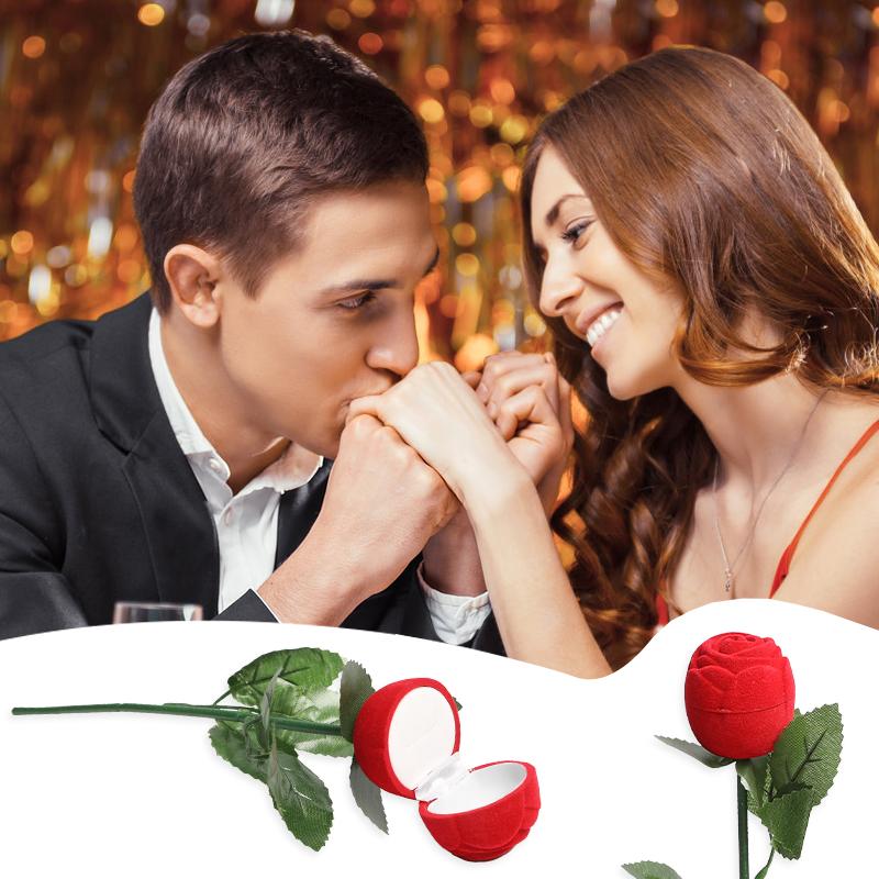 Имитация Розы Коробка для Колец Коробка для Хранения Ювелирных Изделий Свадьба Помолвка Романтический Подарок Декоративный Реквизит 3D Красная Роза Цветочный Футляр