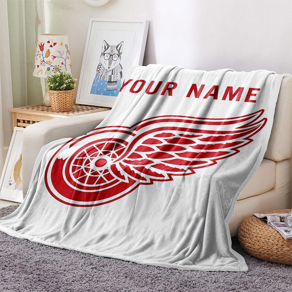 Custom Name,Detroit Red Wings Printed Flannel Blanket, soft throw for bedroom sofa, washable, Christmas present, great gift.