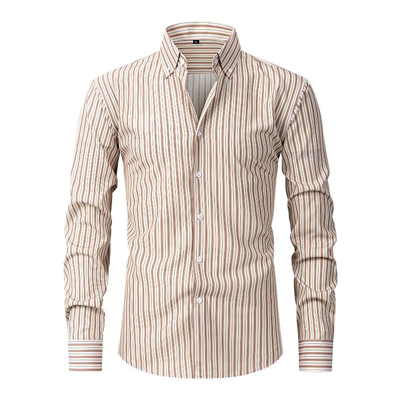 Men S Long Sleeve Plaid Striped Casual Business Shirt