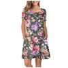 Women Summer Short Sleeve Flower Printed Pockets Sundress Casual Swing Dress