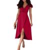 Women's Fashion Solid Colour V-Neck Waist Ruffle Sleeve Irregular Dresses