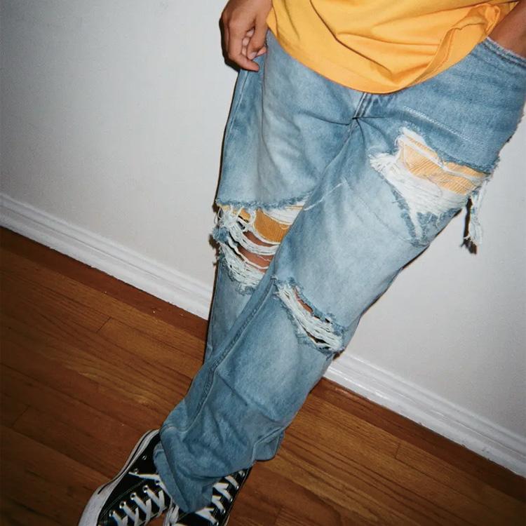 Drew House Smiley Collection Jeans Unisex Vintage Indigo Moderate Ripped Pants DR-SS20-011