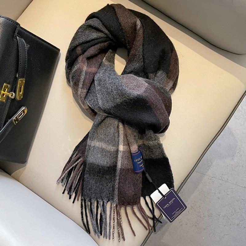100% Wool Plaid Scarf Men Women Couple Warm Cashmere Blend Checked Winter Neckwear