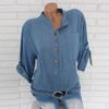 Spring Autumn Cotton Linen Shirts Women Roll Long Sleeve Plus Size Shirt Solid Color Buttons V Collar Pocket Tops