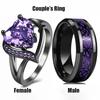 Fashion Couple Rings Romantic Women Heart Purple Rhinestones Zircon Ring Men Stainless Steel Celtic Dragon Ring Wedding Jewelry