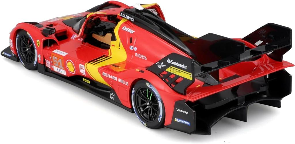 Bburago Scale Model Ferrari 499P 2023 Model Compatible with Antonio Fuoco Race Car Model - 1/18 #51 (Winner)