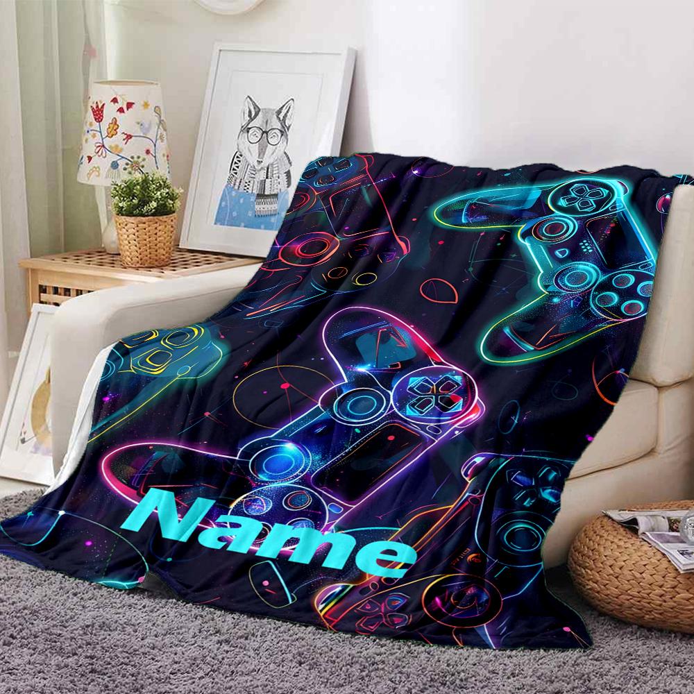Custom Name Game Controller Theme Printed Blanket - Perfect for Couch, Bed, Travel & Outdoor Use | Machine Washable, Cozy & Durable.