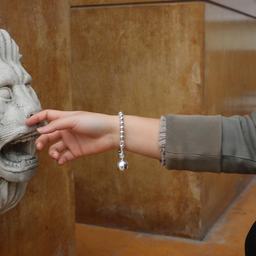 Женский браслет из стерлингового серебра 925 пробы, этнический браслет с подвеской «Бал», серебряные украшения с подвесками, цепочка 20 см, чистое серебро