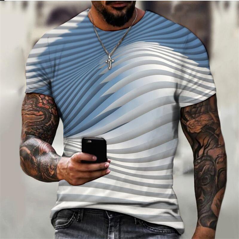 Short Sleeved Round Neck Loose Casual Men's T-shirt, Men's Geometric T-shirt