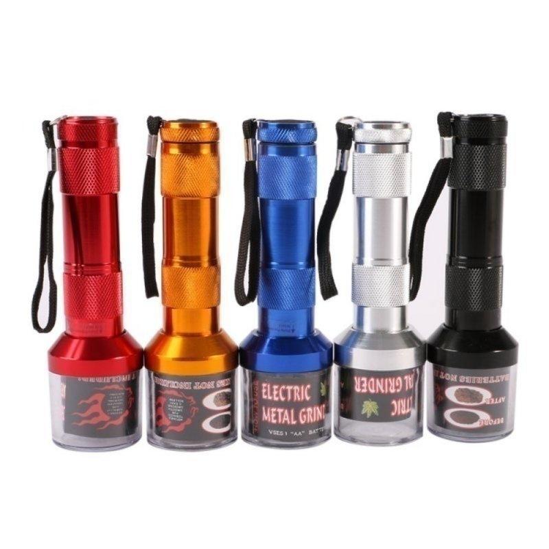 Useful Zinc Alloy Electric Metal Grinder Herb Tabacco Crusher Grinder Cracker Flashlight