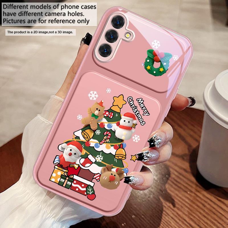 Мультяшная рождественская елка Для Samsung A73 72 71 A70 56 55 54 A53 52 51 50 42 A35 A34 33 32 31 26 25 24 23 22 30 стеклянный чехол для телефона