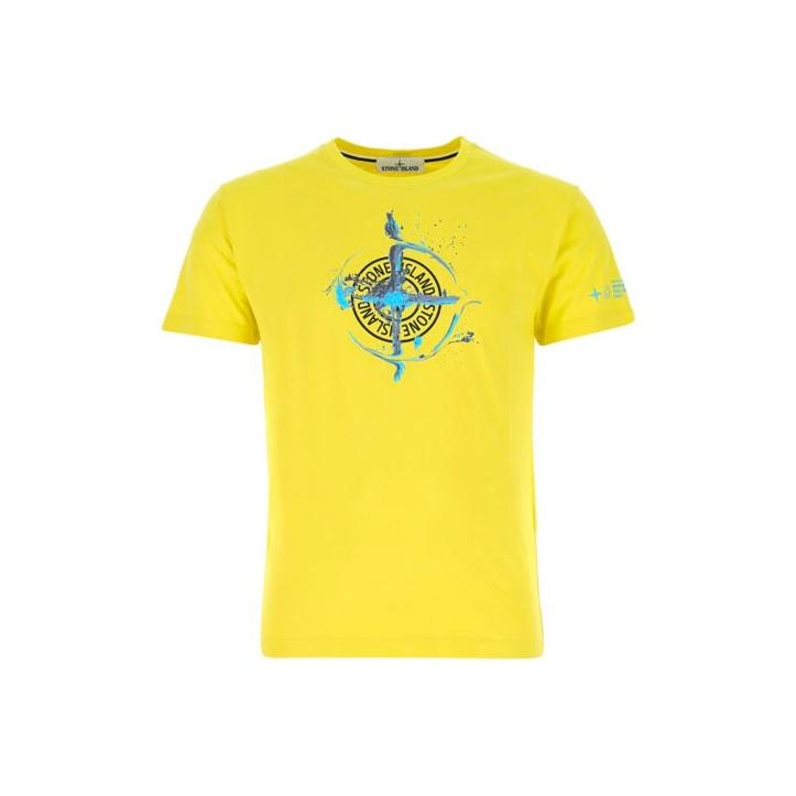 STONE ISLAND Мужская футболка с принтом, свободный крой, круглый вырез, короткий рукав, топ Желтый 74152NS83-V0051