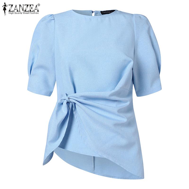 ZANZEA Женская повседневная летняя бандажная блузка с коротким рукавом