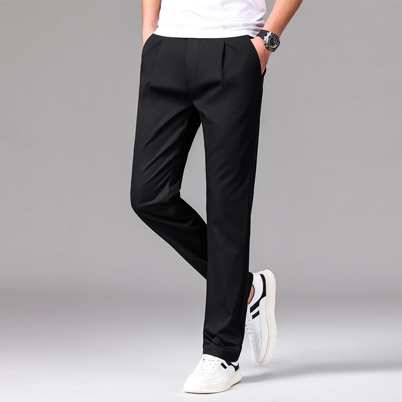 Men's Business Casual Trousers Modal Ice Drape Elastic Waist High Waist Small Straight Tube Men's Casual Pants
