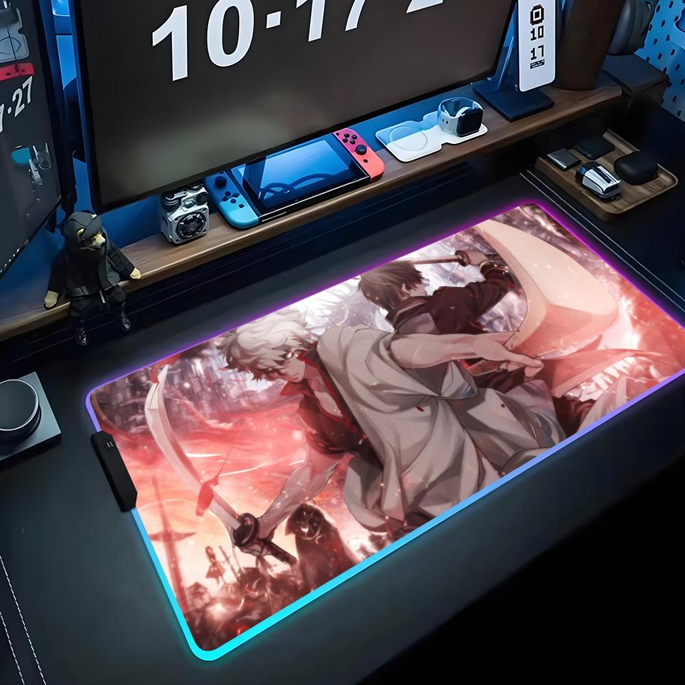 Gintama Коврик для мыши RGB Игровой коврик для мыши Большой светодиодный коврик Настольный коврик для ПК Светящийся коврик для мыши Большие коврики для клавиатуры Настольный коврик с подсветкой