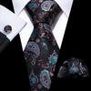 Necktie Hankerchief Cufflinks Set Black Paisley Jacquard Woven Wedding