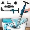 High Pressure Toilet Plunger & Drain Unblocker Kit with Visual Barometer & 4 Replaceable Heads - Heavy Duty for Blocked Toilets, Sinks, Baths, Showers