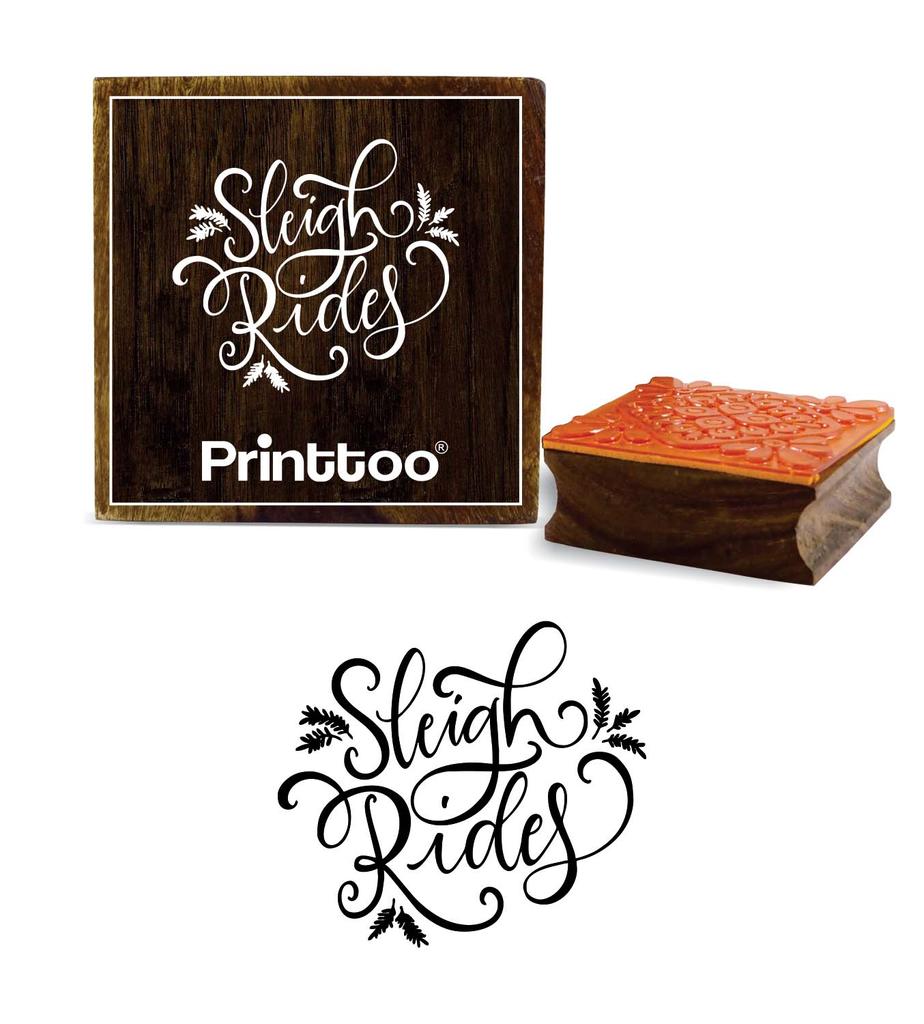 Printtoo Sleigh Rides Текстовый дизайн Деревянный резиновый штамп Дневник Карточка Квадратный блок-2 x 2