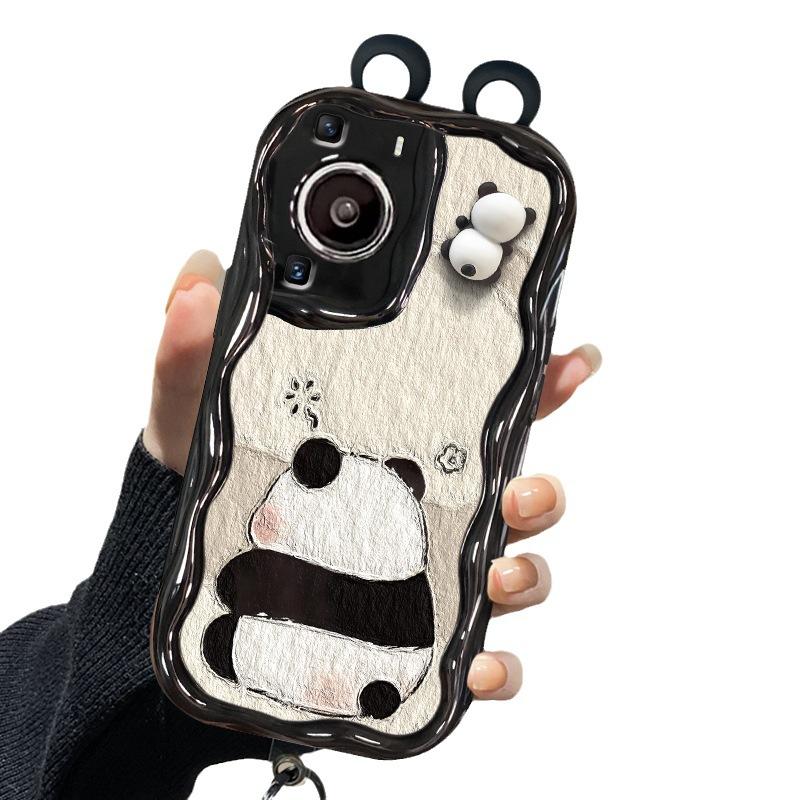 Подходит для чехла на мобильный телефон Apple 17promax iPhone15 милый мультяшный брелок-подставка в виде фигурки панды 16 силиконовый
